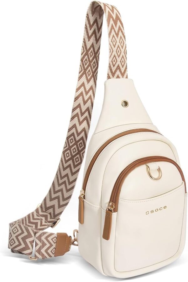 Crossbody Bag for Women PU Sling Belt Bag Small Shoulder Chest Bag Purses with Adjustable Guitar Strap Phone Cable Hole Fanny Pack
