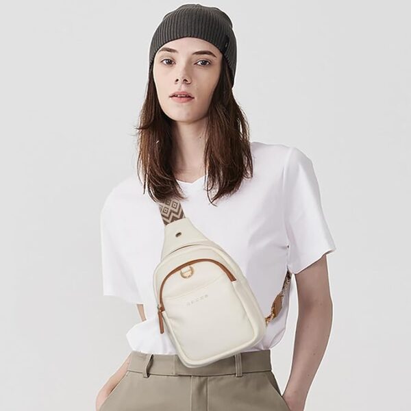 Crossbody Bag for Women PU Sling Belt Bag Small Shoulder Chest Bag Purses with Adjustable Guitar Strap Phone Cable Hole Fanny Pack - Image 3