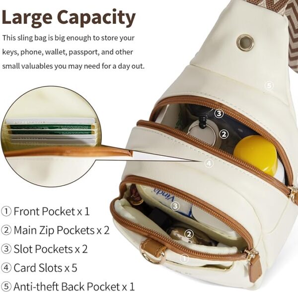 Crossbody Bag for Women PU Sling Belt Bag Small Shoulder Chest Bag Purses with Adjustable Guitar Strap Phone Cable Hole Fanny Pack - Image 4