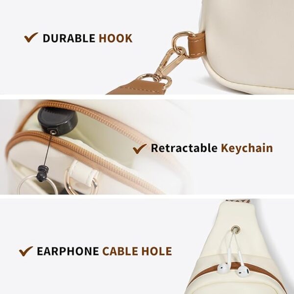 Crossbody Bag for Women PU Sling Belt Bag Small Shoulder Chest Bag Purses with Adjustable Guitar Strap Phone Cable Hole Fanny Pack - Image 5